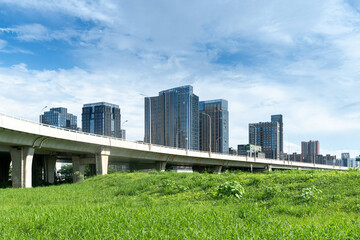 city park with modern building background in shanghai - 740565492