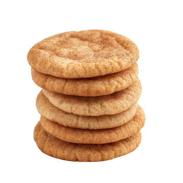 front view of a delicious looking stack of Snickerdoodle cookies kept in food photography style and studio lighting isolated on a white transparent background