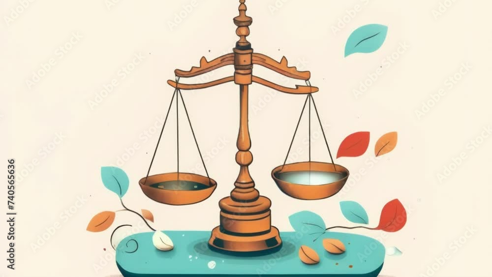 Poster a set of scales with one side overflowing with items and the other side empty. psychology art concep