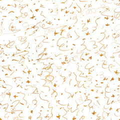 Gold abstract confetti seamless pattern. Endless holiday background with glittering confetti and stars. For wrapping paper and wallpaper.
