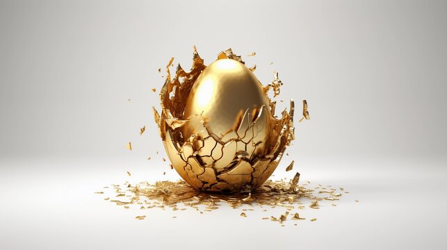 Ein goldenes Ei mit zerbrochener Schale.