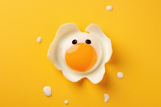 Happy smiley chicken broken eggs illustration, food protein healthy food .  Generative Ai.