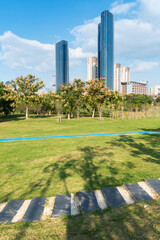 city park with modern building background in shanghai - 740567000