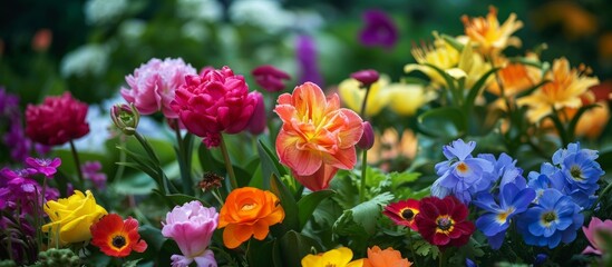 Vibrant and lively colorful flowers blooming in a beautiful garden