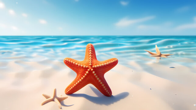 Sea shells and starfish, starfish on the ocean surface