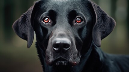 Close up of a black dog with red eyes. Suitable for Halloween themes