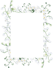 Obraz na płótnie Canvas Watercolor Rectangular Shaped Frame with Lily of the Valley