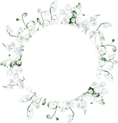 Watercolor Round Shaped Frame with Lily of the Valley