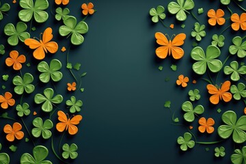 Naklejka premium A group of four leafed clovers on a dark background. Suitable for St. Patrick's Day designs