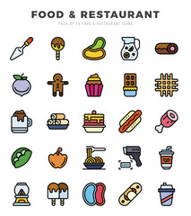 Set of Food and Restaurant Icons. Simple line art style icons pack.