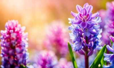 beautiful multi-colored hyacinths spring. Selective focus.