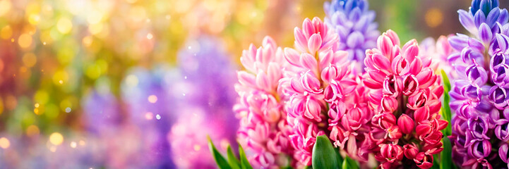 Obraz premium beautiful multi-colored hyacinths spring. Selective focus.
