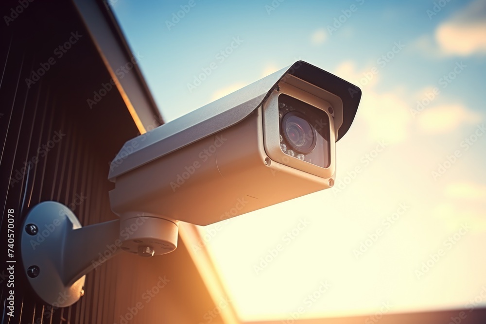 Poster A security camera mounted on a building. Ideal for security concepts