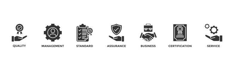 ISO 9001 banner web icon vector illustration concept with icon of quality, management, standard, assurance, business, certification and service	
