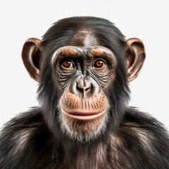 Chimpanzee face on a white background