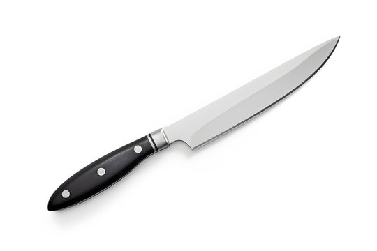 Kitchen knife stainless steel with black handle isolated on white background