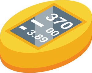 Yellow bike computer icon isometric vector. Digital speedometer. Distance race