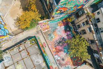 A drone's eye view of vibrant street art in Paris