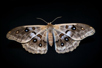 Gros plan d'un papillon de nuit sur fond noir » IA générative