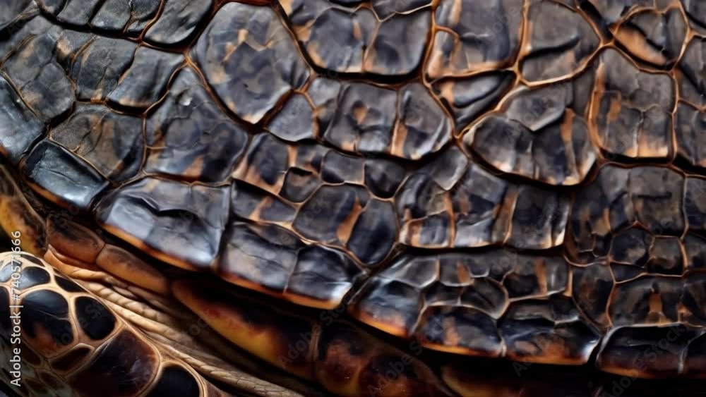 Poster an upclose look at a turtle shell, riddled with small indentations and markings from encounters with