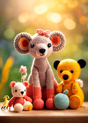 Crochet toy handicraft homemade threads. Selective focus.