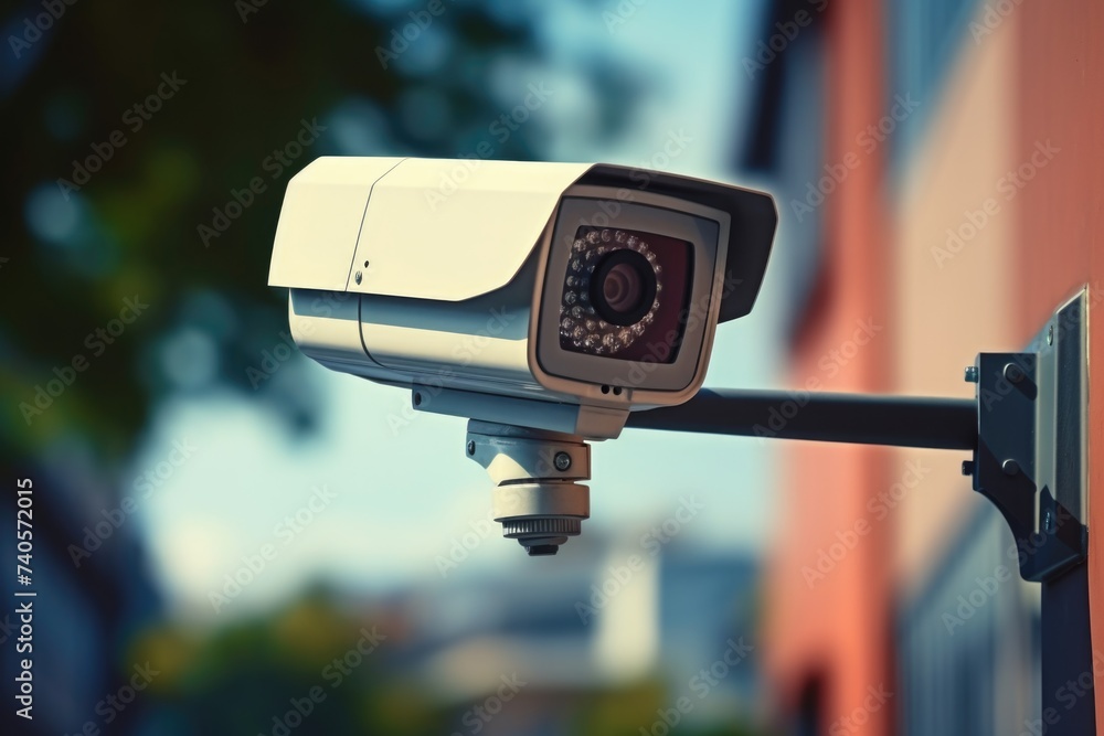 Poster a security camera mounted on a building. suitable for security concepts