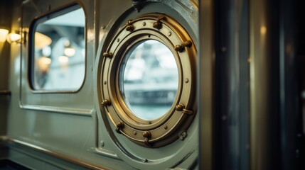 Detailed close-up of a porthole on a boat, ideal for nautical themes