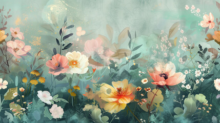 Watercolor floral background with wildflowers. Hand-drawn illustration.