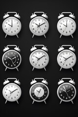 A collection of various clocks on a dark backdrop. Ideal for time management concepts