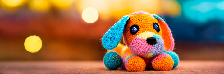 Crochet toy handicraft homemade threads. Selective focus.