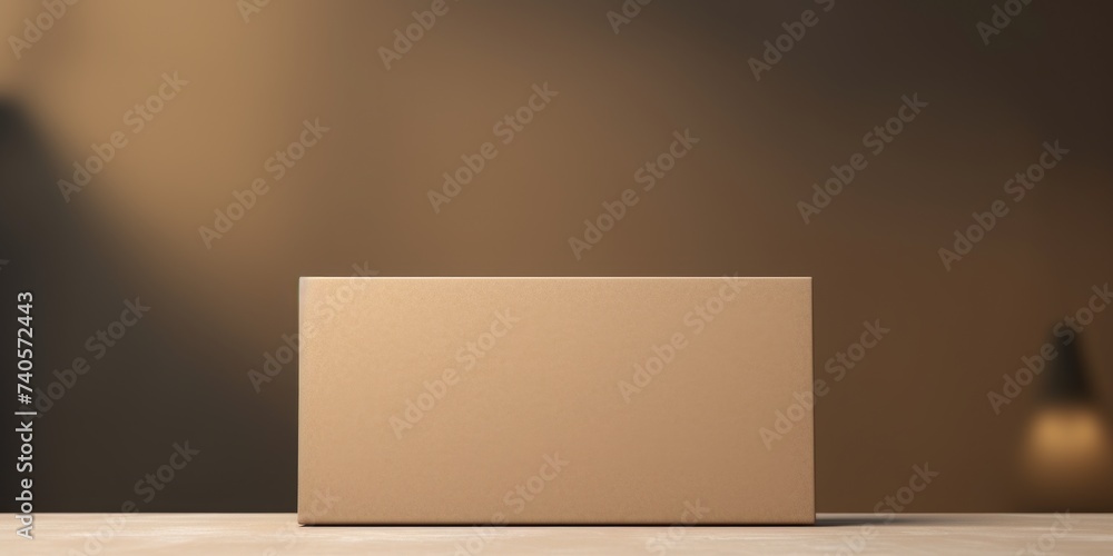 Poster a simple brown box sitting on a table. suitable for various concepts