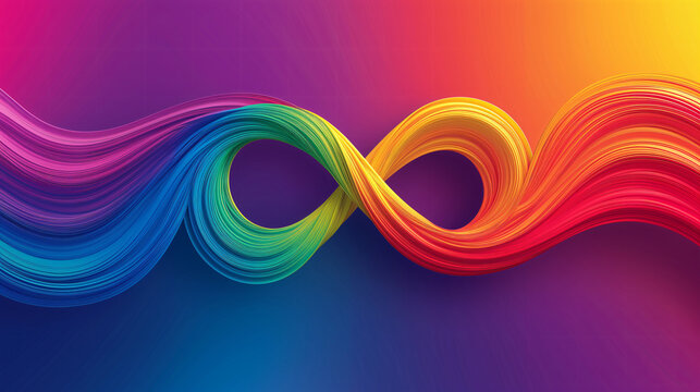 Abstract colorful bright banner for neurodiversity month celebration with rainbow infinity symbol. Copy space