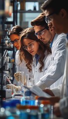 Scientist doing research in the laboratory. Chemistry experiment in lab. Students working in lab.