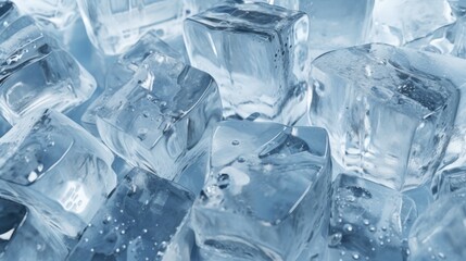 A pile of ice cubes sitting on top of each other. Suitable for use in beverage or summer themed designs