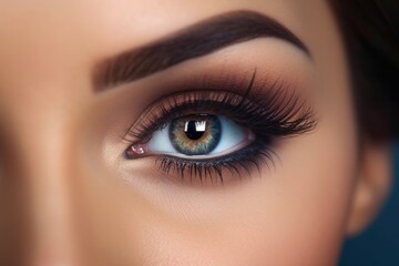 Obraz premium Close-up of a woman's eye with beautiful long lashes. Perfect for beauty and cosmetic industry promotions