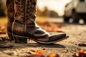 Detailed close-up of a pair of cowboy boots. Suitable for western-themed designs