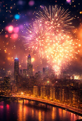 Naklejka premium beautiful fireworks for the holiday. Selective focus.