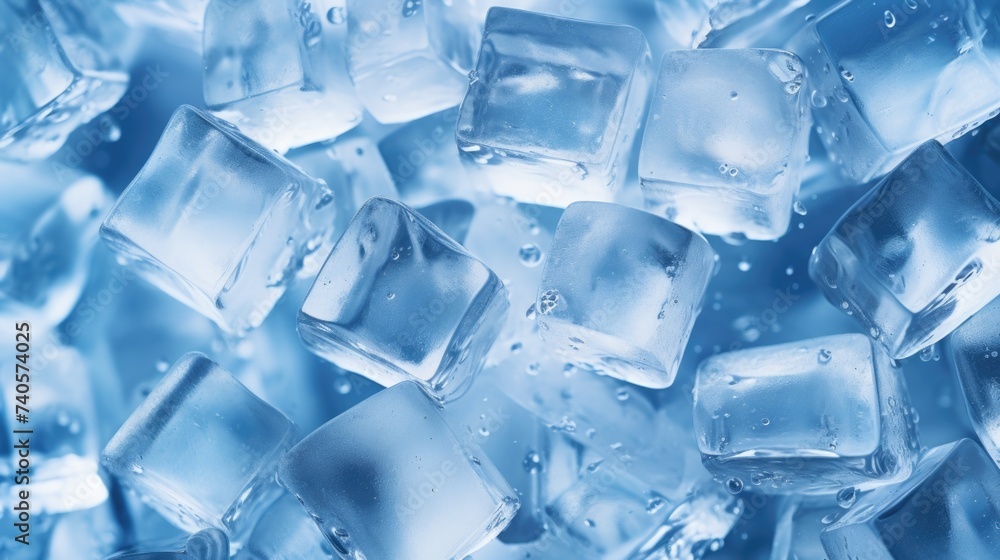 Poster a pile of ice cubes sitting on top of each other. suitable for various beverage concepts