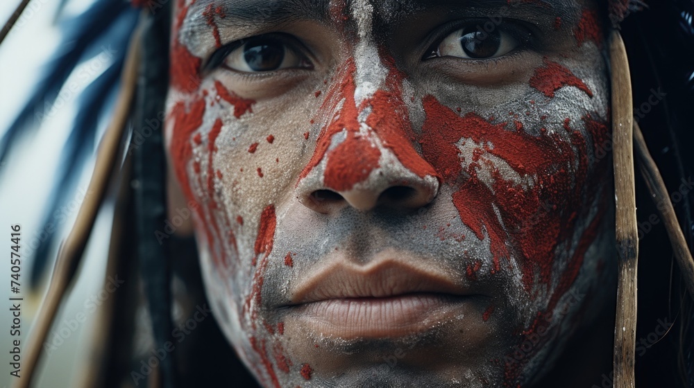 Poster close-up of a person with colorful face paint, suitable for creative projects
