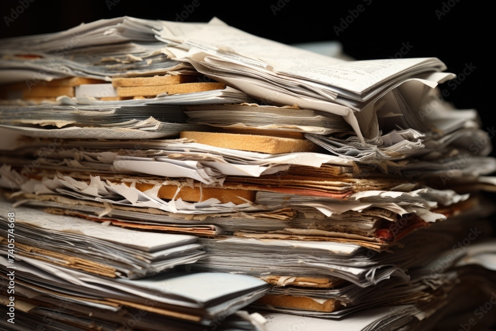 Poster stack of papers on table, suitable for office concepts