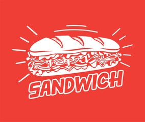 Simple Sandwich Logo Design Baquette Bread Frachise Street Food Black and White