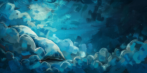 Obraz premium Abstract oil painting texture. Hand-drawn brush paint background. Pastel blue color palette. Sleep.