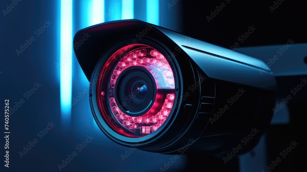 Poster close up of a camera mounted on a wall, suitable for surveillance concepts