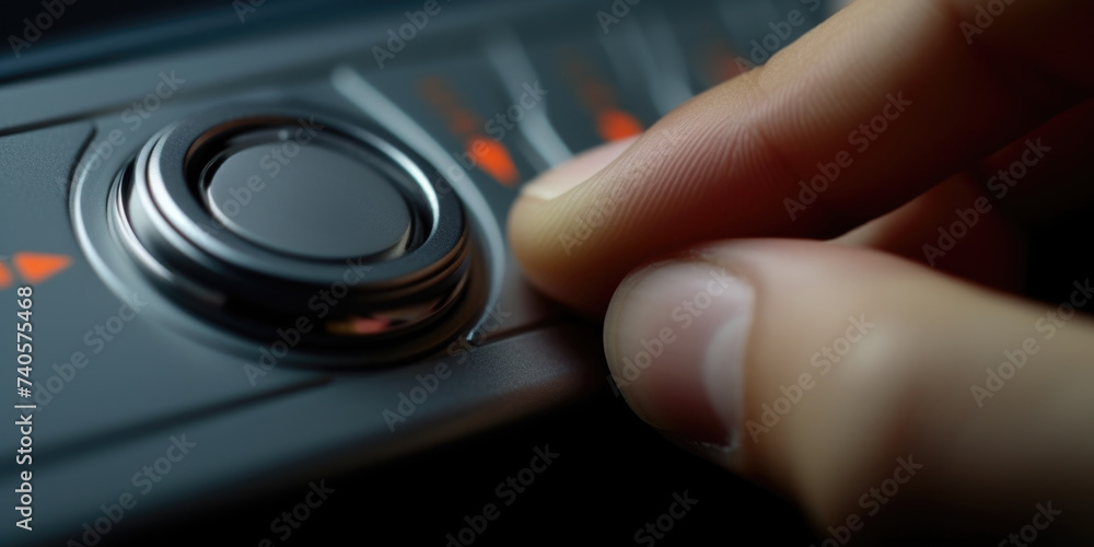 Poster close up of a person pressing a button, suitable for technology concepts