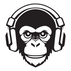 ferocious monkey wearing headphones iconic logo vector illustration