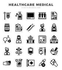 HEALTHCARE MEDICAL Lineal Fill icons collection. Lineal Fill icons pack. Vector illustration