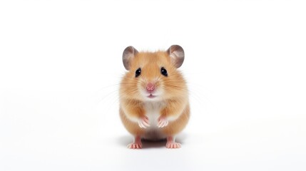 A cute brown and white hamster standing on hind legs. Perfect for pet care concept