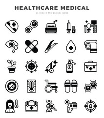 Set of 25 HEALTHCARE MEDICAL Lineal Fill Icons Pack.