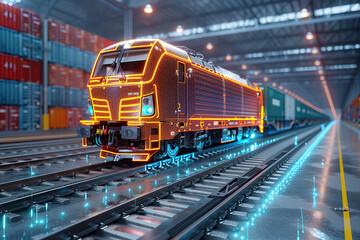 Concept Wallpaper of Logistics, train transportation, sense of technology, scanning goods, with empty copy space