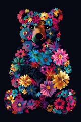  illustration of colorful flowers in a bear doll shape with a bloom from within slogan